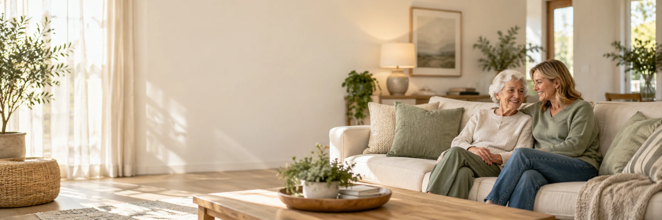 Illustrative image of a mother and daughter relaxing together in a bright living room
